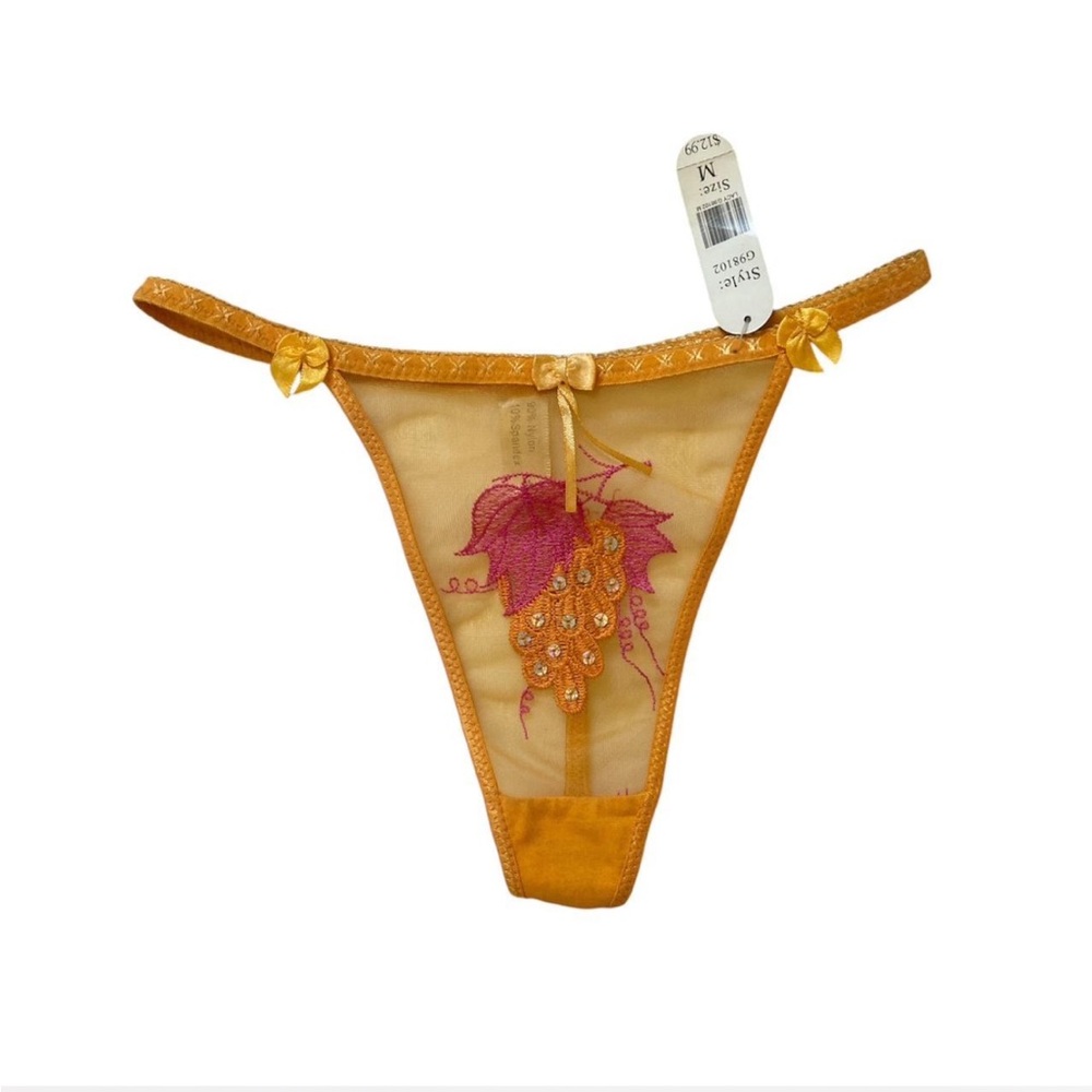 Embroidered Orange Thong with Grape Design deadstock y2k